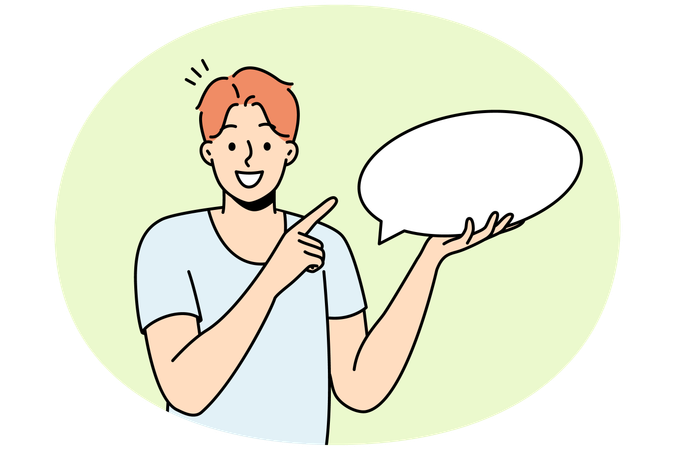 Smiling man point at mockup speech bubble  Illustration