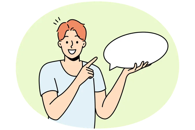 Smiling man point at mockup speech bubble  Illustration