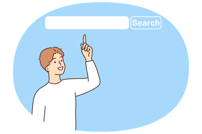 Smiling man point at search bar for online browser  Illustration