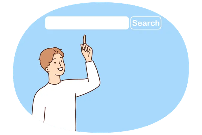Smiling man point at search bar for online browser  Illustration