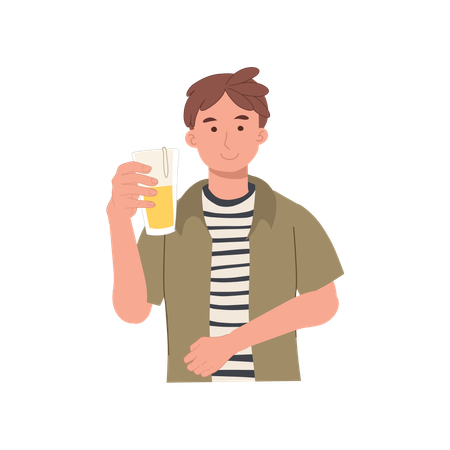 Smiling Man Raising Beer Toast in Celebration  Illustration