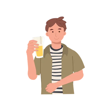 Smiling Man Raising Beer Toast In Celebration Happy Man Drinking Beer Illustration