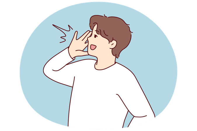 Smiling man scream making announcement  Illustration