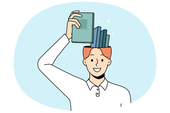 Smiling man take book from head  Illustration