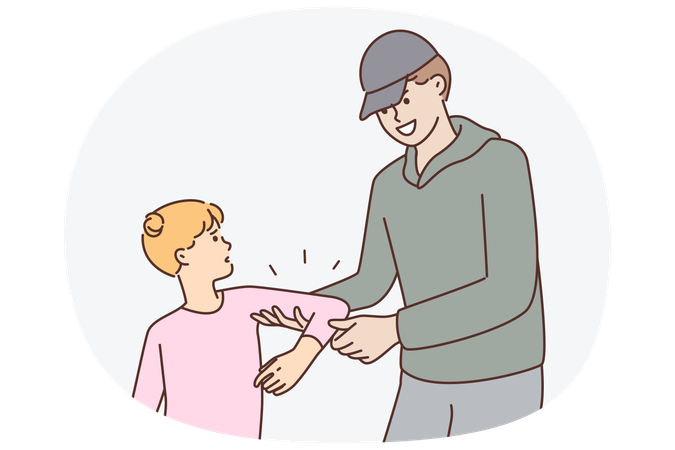 Smiling man trying to kidnap resisting teenage girl or commit kidnapping and child abuse  Illustration