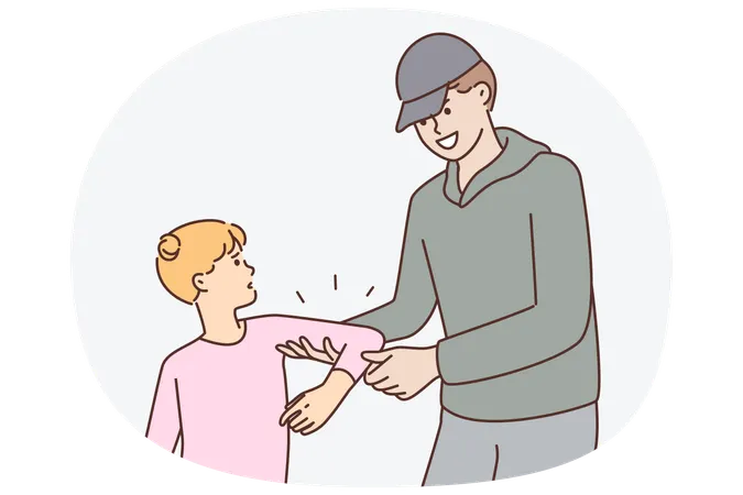 Smiling man trying to kidnap resisting teenage girl or commit kidnapping and child abuse  Illustration
