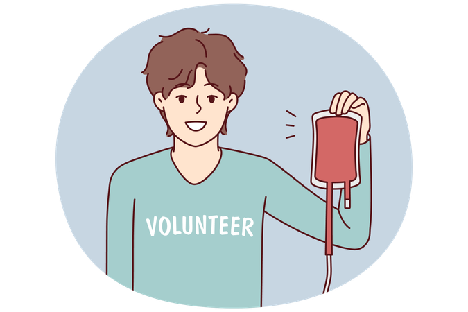 Smiling man volunteer donate blood  Illustration