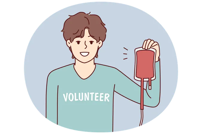 Smiling man volunteer donate blood  Illustration