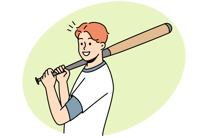 Smiling man with baseball bat  Illustration