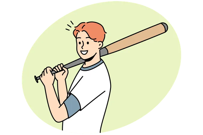 Smiling man with baseball bat  Illustration