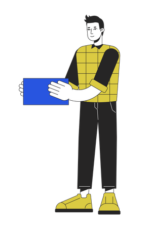 Smiling man with blue block  Illustration