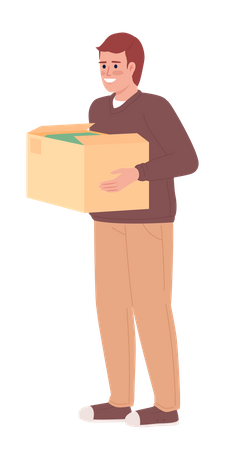 Smiling man with clothes in cardboard box  Illustration