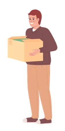 Smiling man with clothes in cardboard box  Illustration