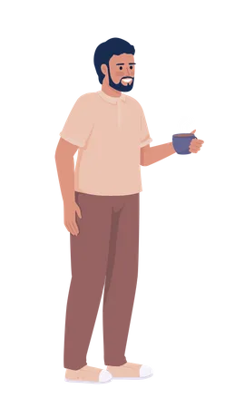 Smiling Man With Coffee Cup Semi Flat Color Vector Character Taking Break Editable Figure Full Body Person On White Simple Cartoon Style Illustration For Web Graphic Design And Animation Illustration