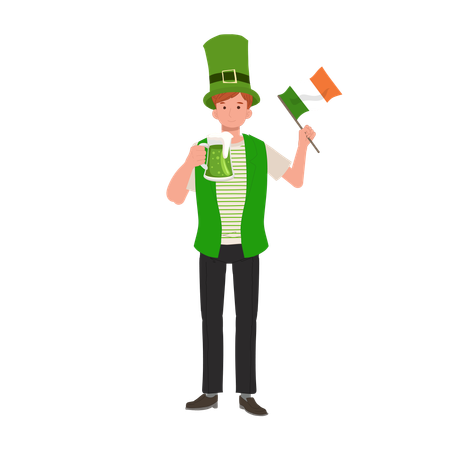 Smiling Man with Green Beer and flag  Illustration