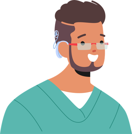 Smiling Man With Hearing Aid  Illustration