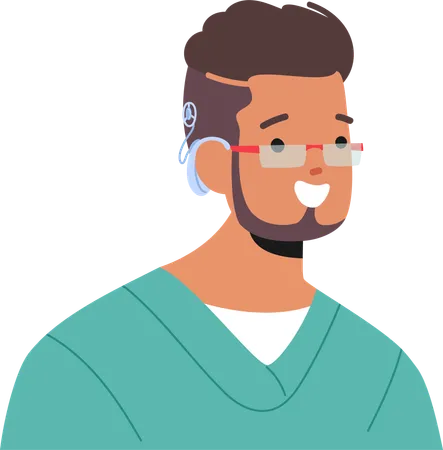 Smiling Man With Hearing Aid  Illustration