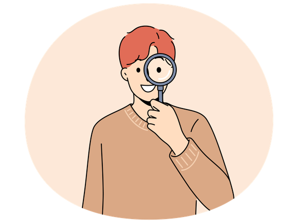 Smiling man with magnifying glass search for information  Illustration