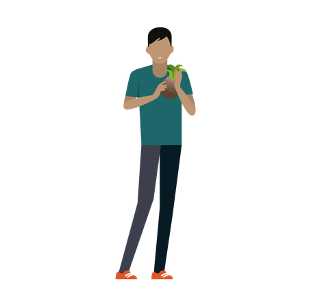 Smiling man with pineapple in hands standing  Illustration