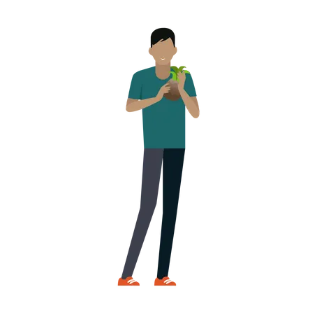 Smiling man with pineapple in hands standing  Illustration