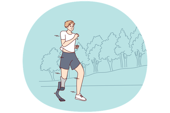 Smiling man with prosthesis run in park  Illustration