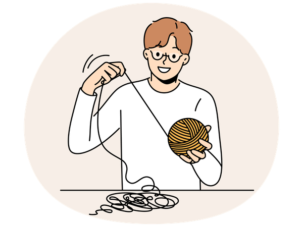 Smiling man with yarn in hands  Illustration