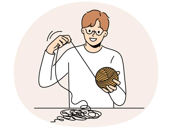 Smiling man with yarn in hands  Illustration