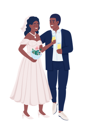 Smiling married couple celebrating wedding Illustration