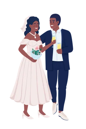 Smiling married couple celebrating wedding Illustration