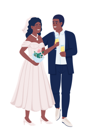 Smiling married couple celebrating wedding  Illustration