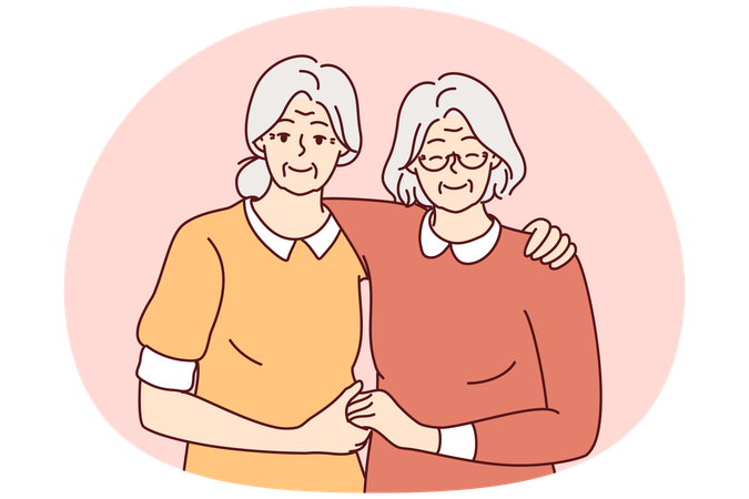 Smiling mature women hugging  Illustration
