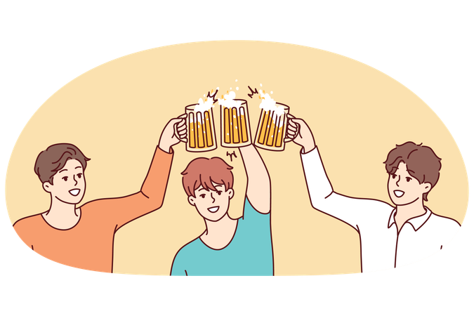 Smiling men cheers drinking beer  Illustration