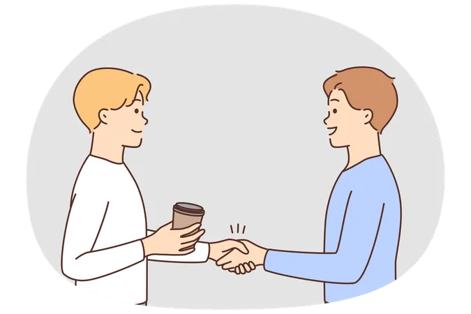 Smiling men shaking hands greeting  Illustration