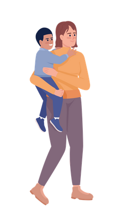 Smiling mother holding boy kid in arms  Illustration