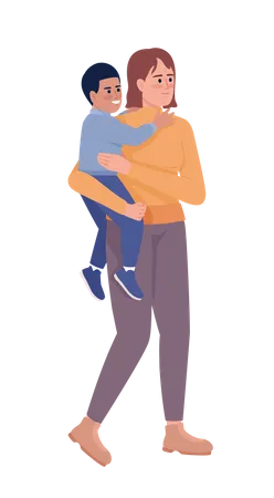 Smiling mother holding boy kid in arms  Illustration