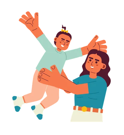 Smiling mother tossing baby girl in air  Illustration