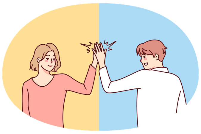 Smiling people give high five  Illustration