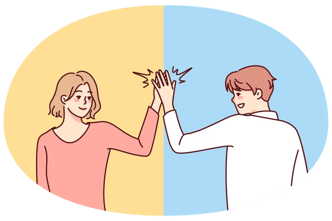 Smiling people give high five  Illustration