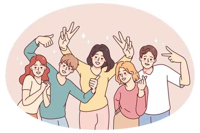 Smiling people have fun posing together  Illustration