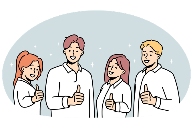 Smiling people show thumbs up giving recommendation  Illustration
