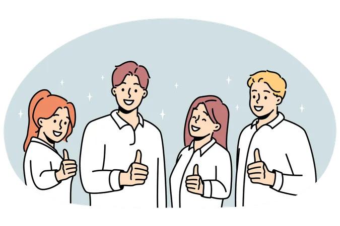Smiling people show thumbs up giving recommendation  Illustration