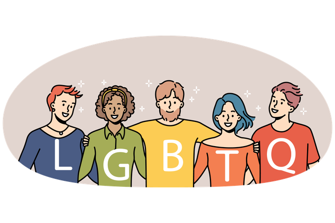 Smiling people support LGBTQ community  Illustration
