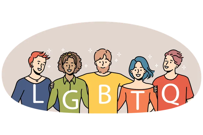 Smiling people support LGBTQ community  Illustration