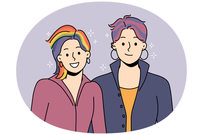 Smiling people with colorful hair  Illustration