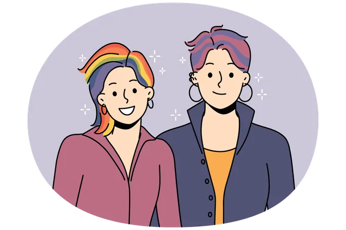 Smiling people with colorful hair  Illustration
