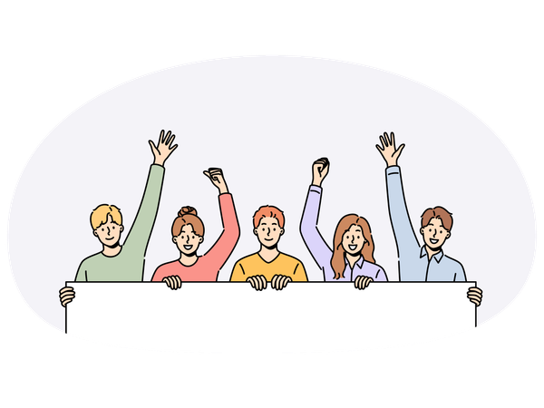 Smiling people with mockup poster at demonstration  Illustration