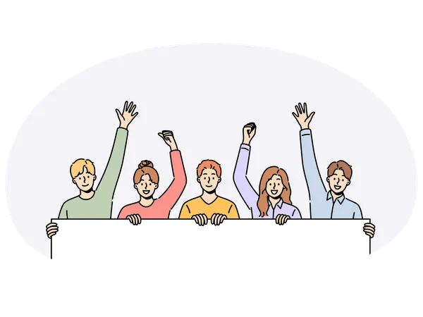 Smiling people with mockup poster at demonstration  Illustration