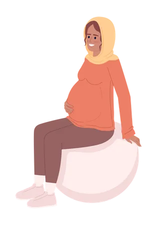 Smiling Pregnant Woman Sitting On Exercise Ball Semi Flat Color Vector Character Editable Figure Full Body Person On White Simple Cartoon Style Spot Illustration For Web Graphic Design Animation Illustration