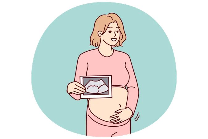 Smiling pregnant woman with baby scan  Illustration