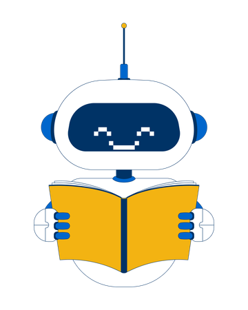 Smiling robot holding open book  Illustration